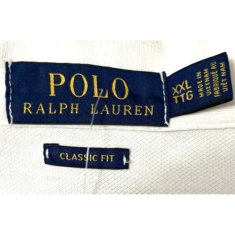 Polo Hi Tech Bear Ralph Lauren White Collard Polo Shirt XXL TTG Classic Fit